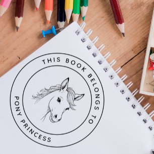 Tampon Auto-encreur Mignon Pony Princess Ce livre appartient au nom de