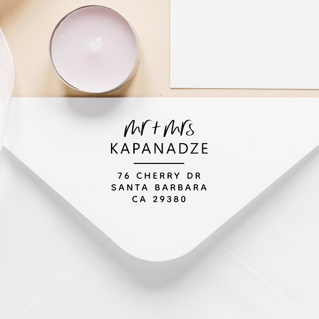 Tampon Auto-encreur Modern Boho Future M & Mme Mariage Retour Adresse (Rubber Stamp Mock-up)