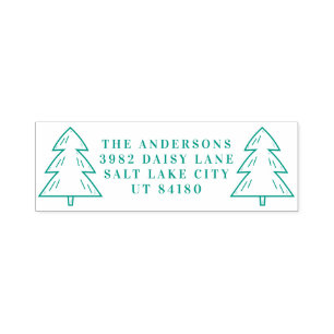 Tampon Auto-encreur Modern Christmas Green Tree Holiday Adresse de ret