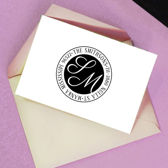 Tampon Auto-encreur Modern Classic Nom de famille Retour Circulaire d' (Créateur téléchargé)