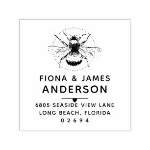 Tampon Auto-encreur Modern Honey Bee Couple Adresse de retour