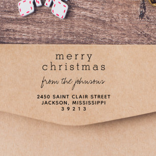 Tampon Auto-encreur Modern Merry Christmas Family Name Greetings