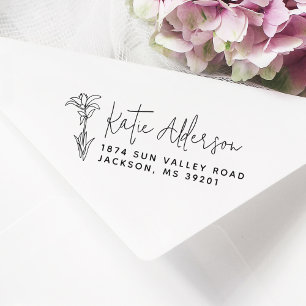Tampon Auto-encreur Modern Script Elegant Flower Name Adresse de retou