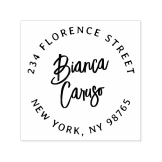 Tampon Auto-encreur Modern Script Lettering Name Round Return Address