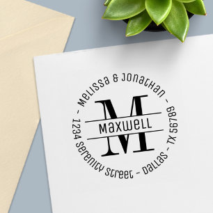Tampon Auto-encreur Monogram Couple Family Round Adresse 2