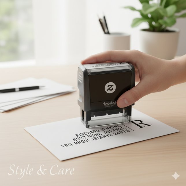 Tampon Auto-encreur Monogramme Classique Nom Adresse Élégant (Classic Monogram Name Address Stylish Self-inking Stamp)