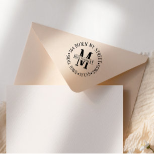 Tampon Auto-encreur Monogramme Classique Rond d'Adresse de Retour