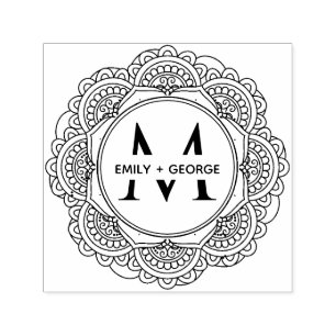 TAMPON AUTO-ENCREUR MONOGRAMME DE FAMILLE ORNATE CLASSIQUE MANDALA