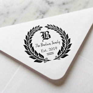 Tampon Auto-encreur Monogramme de la famille à la couronne de laurier
