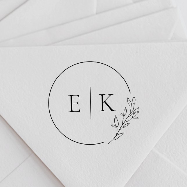Tampon Auto-encreur Monogramme de mariage à feuillage moderne (Créateur téléchargé)