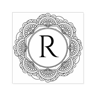 TAMPON AUTO-ENCREUR MONOGRAMME DE SCRIPT PERSONNALISÉ ORNATE MANDALA