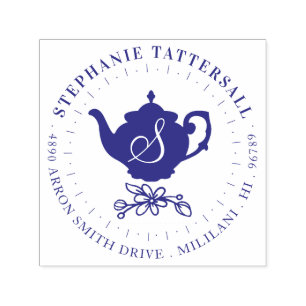 Tampon Auto-encreur Monogramme de théière Vintage et crête d'adresse