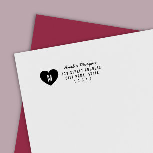 Tampon Auto-encreur Monogramme du coeur moderne Nom Adresse de retour