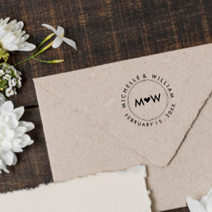 Tampon Auto-encreur Monogramme et coeur   MARIAGE