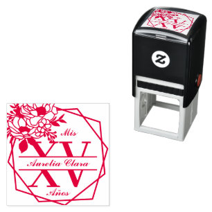 Tampon Auto-encreur Monogramme Géométrique Florale Quinceanera Mis XV 