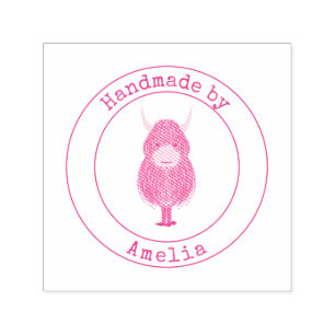 Tampon Auto-encreur Monogramme Highland Cow artisanal par