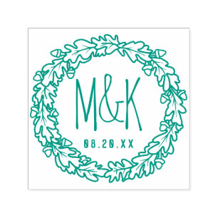 Tampon Auto-encreur Monogramme mariage Enregistrer la date Wreath de
