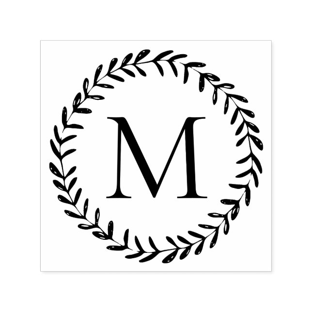 Tampon Auto-encreur Monogramme personnalisé de la couronne de feuillag (Design)