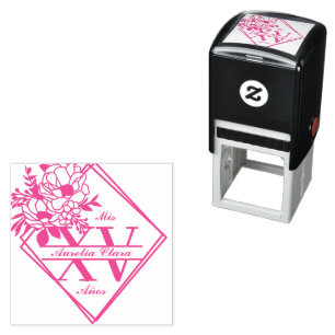 Tampon Auto-encreur Monogramme Quinceanera Mis XV Géométrique Florale
