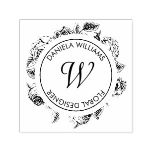 Tampon Auto-encreur Monogramme vintage Luxe Circle Floraux en caoutcho