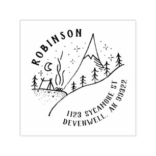 Tampon Auto-encreur Mountain Camp & Starry Night Sketch Adresse de ret
