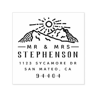 Tampon Auto-encreur Mountain Sunrise Rustic Couple Adresse de retour