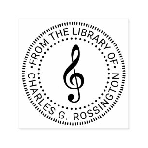 Tampon Auto-encreur Music Treble Clef G Clef Round Library Nom du livr