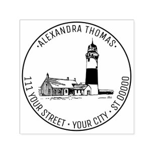 Tampon Auto-encreur Nantucket Stylisé Sankaty Head Lighthouse Adresse
