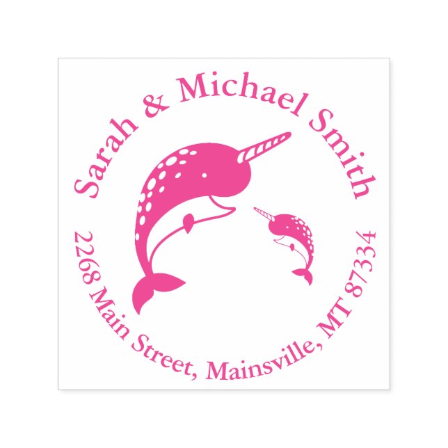 Tampon Auto-encreur Narwhal Baby shower rose fille baleine (Design)