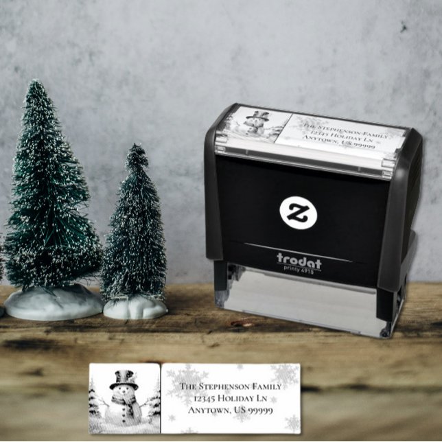 Tampon Auto-encreur Noël de la forêt d'hiver (Winter Forest Snowman Christmas Self Inking Stamp)