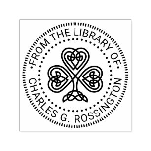 Tampon Auto-encreur Nœud celtique Bibliothèque Shamrock Nom du livre #