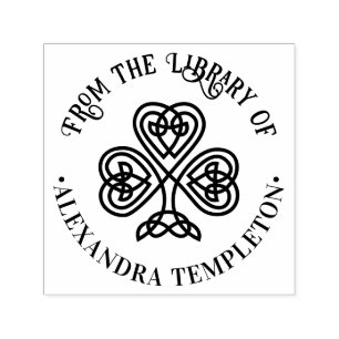 Tampon Auto-encreur Nœud celtique Bibliothèque Shamrock Nom du livre #