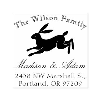 Tampon Auto-encreur Nom de famille de lapin mignon Adresse de retour