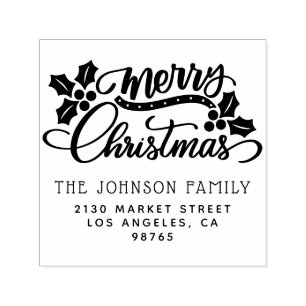 Tampon Auto-encreur Nom de famille de Noël mignon Adresse de retour