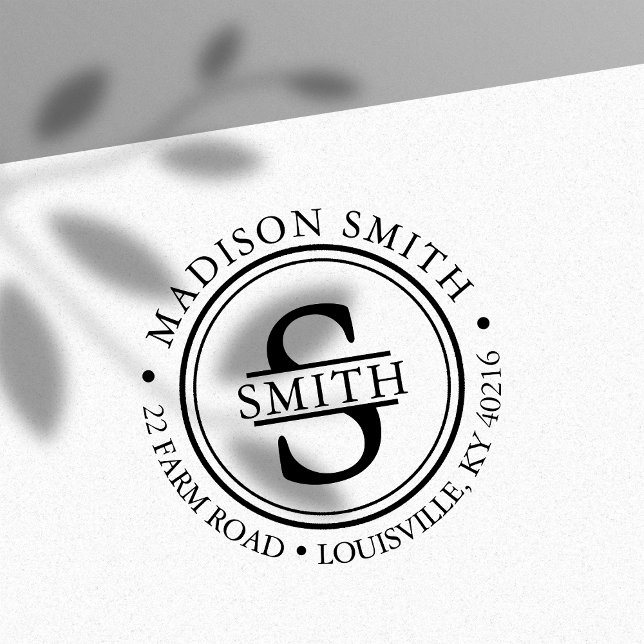 Tampon Auto-encreur Nom de famille décoratif Circle Monogramme Adresse (Créateur téléchargé)