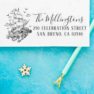 Tampon Auto-encreur Nom de famille du navire nautique Script et adress