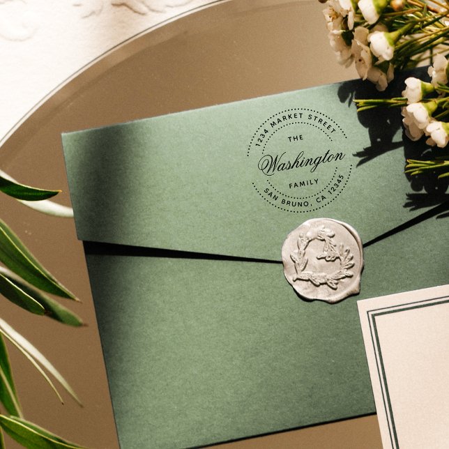 Tampon Auto-encreur Nom de famille Fuchsia Script | Adresse de retour  (Créateur téléchargé)