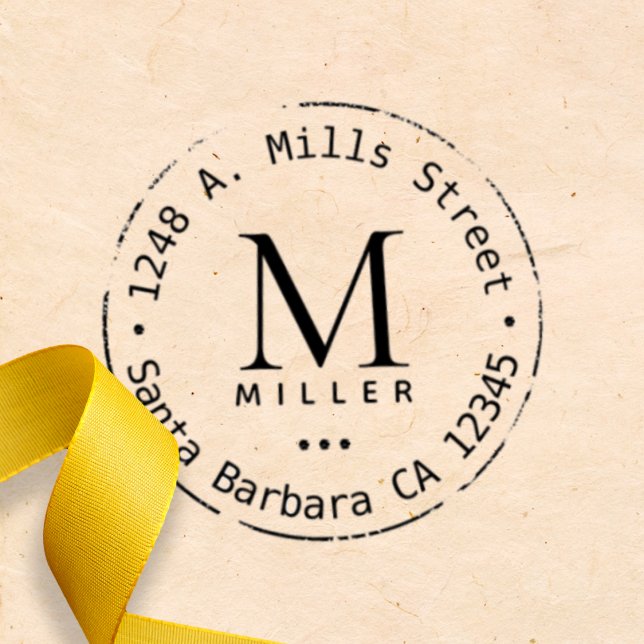 Tampon Auto-encreur Nom de famille Monogram Circle Adresse de retour (Créateur téléchargé)