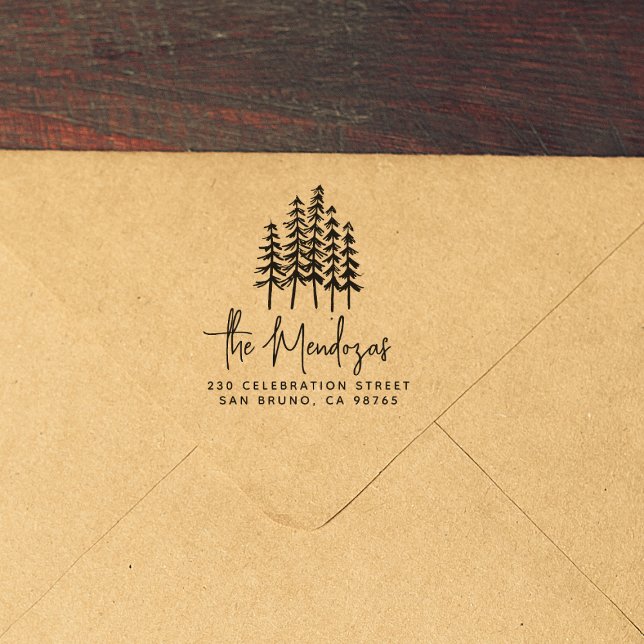 Tampon Auto-encreur Nom de famille personnalisé Signature Pines Adress (Stamp Mockup)