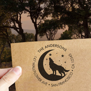 Tampon Auto-encreur Nom de famille personnalisé Wolf Moon Adresse de r
