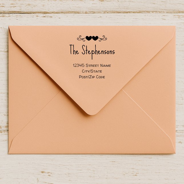 Tampon Auto-encreur Nom de famille simple Coeurs de style manuscrit (Créateur téléchargé)