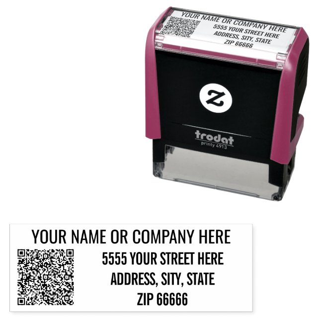Tampon Auto-encreur Nom du code QR Adresse Timbre commercial (En situation)