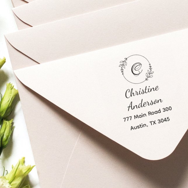 Tampon Auto-encreur Nom du monogramme Adresse de retour Verdure couron (Créateur téléchargé)