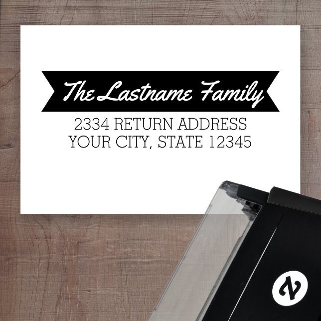 Tampon Auto-encreur Nom et adresse de retour rétroactifs avec bannière (Créateur téléchargé)