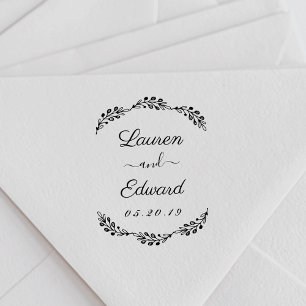 Tampon Auto-encreur Noms de couple Elegant Laurel Mariage Enregistrer