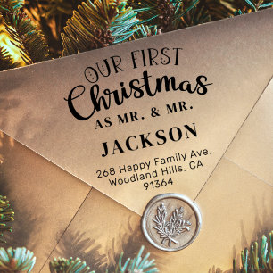 Tampon Auto-encreur Notre premier Noël MR & MR adresse de retour LGBTQ