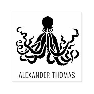 Tampon Auto-encreur Octopus Silhouette Nom de la vie marine