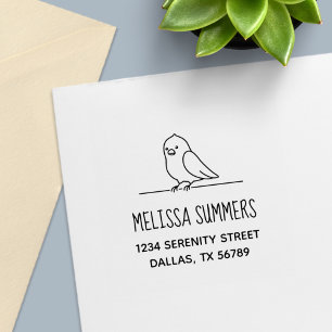 Tampon Auto-encreur Oiseau de perroquet mignon assis ci-dessus Adresse