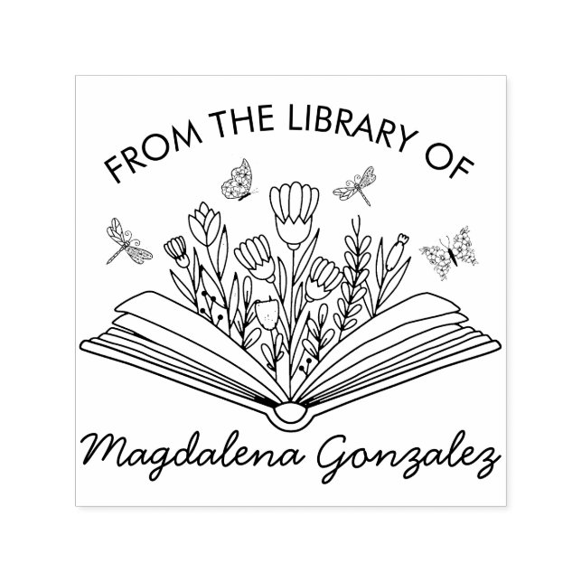 Tampon Auto-encreur Open Book Flowers Dragonflies from the Library of (Design)