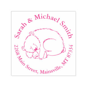 Tampon Auto-encreur Ours polaire Baby shower fille rose
